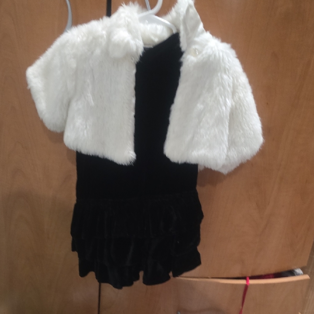 White Faux Fur Bolero with Black Velvet Dress - Kids Costume